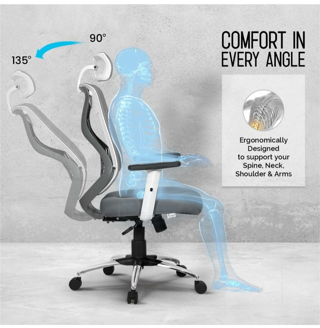 DROGO Premium Ergonomic Office Chair for Work from Home, High Back Computer Chair with Breathable Mesh, Adjustable Seat, Rocking & Winged Back | Mesh Chair for Office (Flip Up Armrest, Black/Grey) - Image 2