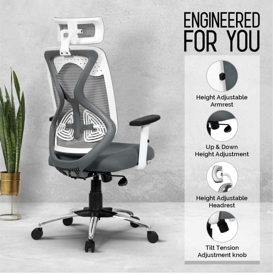 DROGO Premium Ergonomic Office Chair for Work from Home, High Back Computer Chair with Breathable Mesh, Adjustable Seat, Rocking & Winged Back | Mesh Chair for Office (Flip Up Armrest, Black/Grey) - Image 5