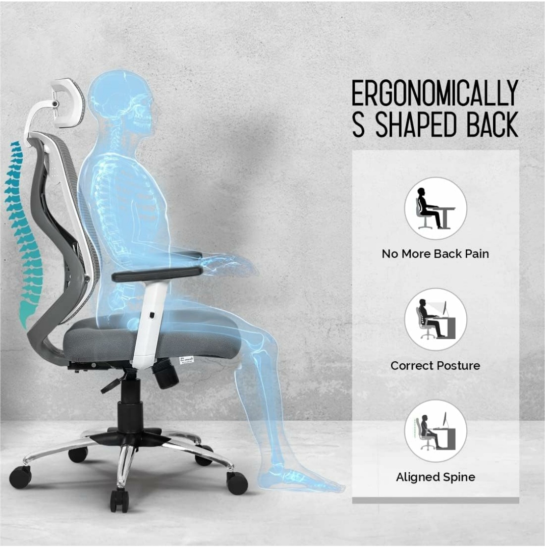 DROGO Premium Ergonomic Office Chair for Work from Home, High Back Computer Chair with Breathable Mesh, Adjustable Seat, Rocking & Winged Back | Mesh Chair for Office (Flip Up Armrest, Black/Grey) - Image 7
