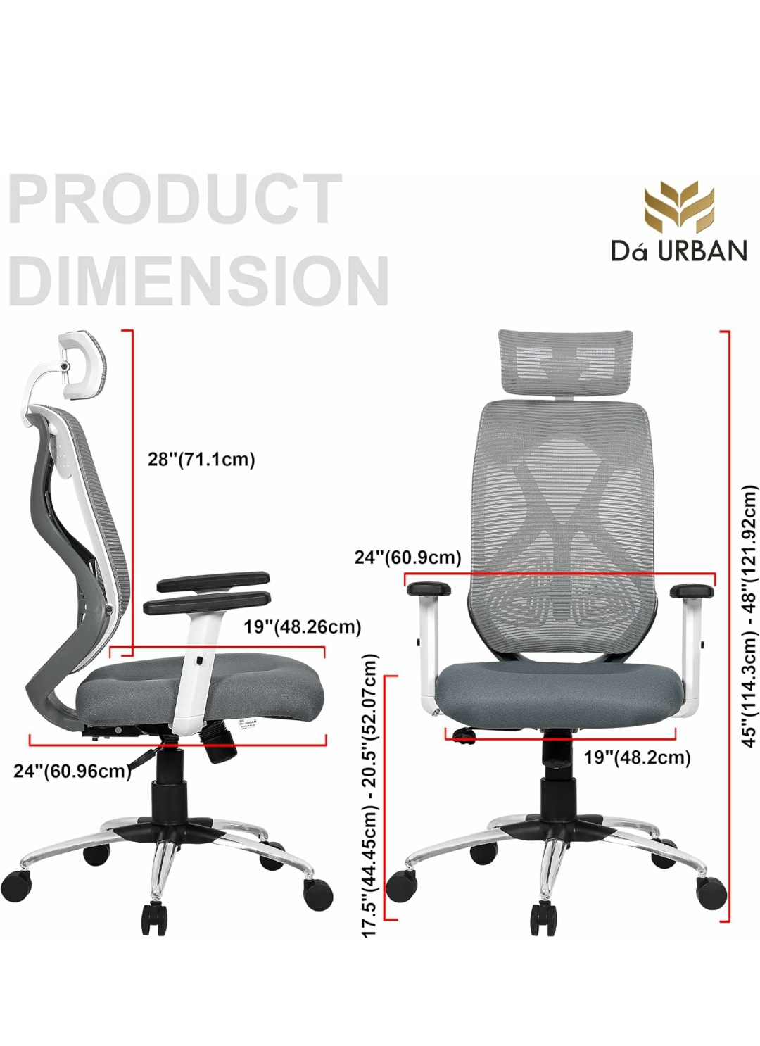 DROGO Premium Ergonomic Office Chair for Work from Home, High Back Computer Chair with Breathable Mesh, Adjustable Seat, Rocking & Winged Back | Mesh Chair for Office (Flip Up Armrest, Black/Grey) - Image 8