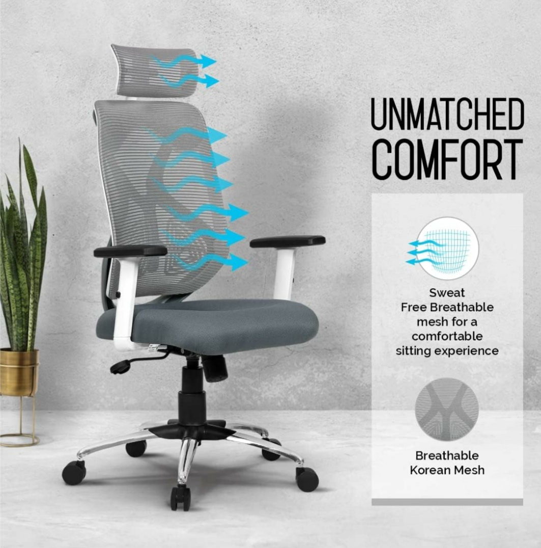 DROGO Premium Ergonomic Office Chair for Work from Home, High Back Computer Chair with Breathable Mesh, Adjustable Seat, Rocking & Winged Back | Mesh Chair for Office (Flip Up Armrest, Black/Grey) - Image 6