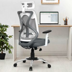 DROGO Premium Ergonomic Office Chair for Work from Home, High Back Computer Chair with Breathable Mesh, Adjustable Seat, Rocking & Winged Back | Mesh Chair for Office (Flip Up Armrest, Black/Grey)