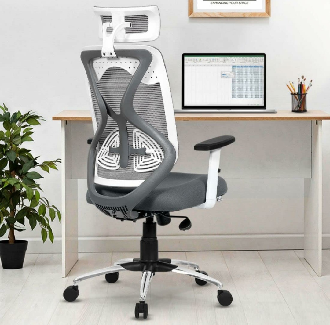 DROGO Premium Ergonomic Office Chair for Work from Home, High Back Computer Chair with Breathable Mesh, Adjustable Seat, Rocking & Winged Back | Mesh Chair for Office (Flip Up Armrest, Black/Grey)